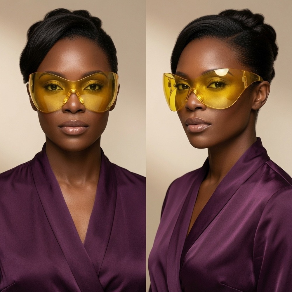 XL Oversized‎ Duckbill Curved Wrap Rimless Women Plastic Sunglasses Yellow Gafas